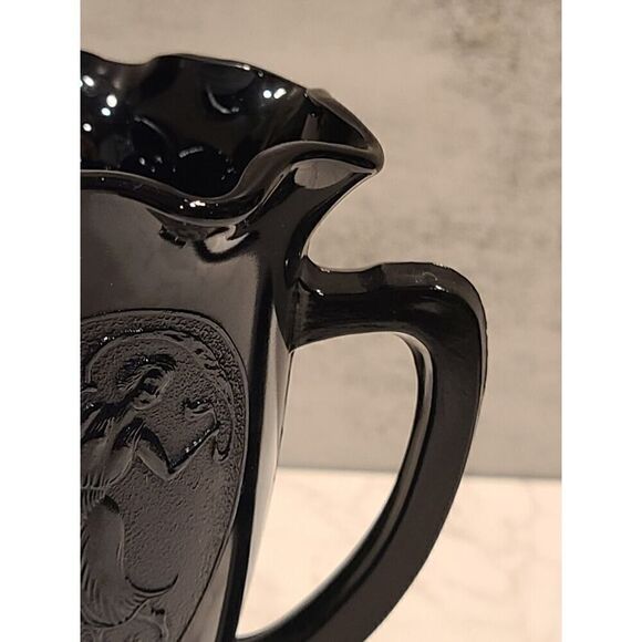 L.E. SMITH 1930s BLK Amethyst Embossed Art Nouveau Dancing Nymph Vase SCALLOPED - Picture 6 of 7